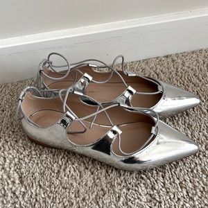 Loeffler Randall, silver lace up flats, size 5